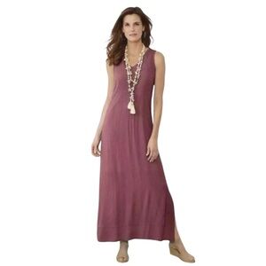 Soft Surroundings Katriane Maxi Dress M Sleeveless Crinkle Mauve Pink Boho